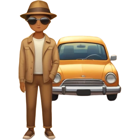 A parked car rests on the side of a long with a person outside , empty road stretching toward a golden sunset. The sky glows with warm colors, and the landscape ahead feels open, peaceful, and full of promise. love  emoji