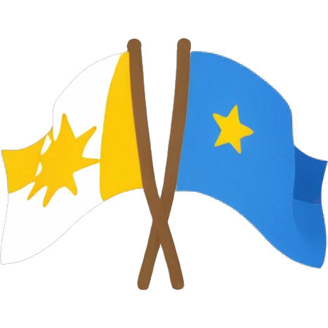 a flag divided in two rectangle one rectangle on left blu color and the other one white with a sun yellow emoji