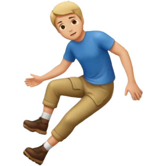 apple style emoji of a man slipping and falling down a mountain emoji