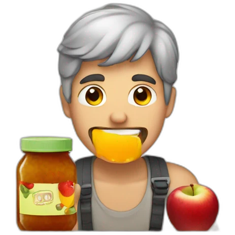 Guy eating apple jam emoji