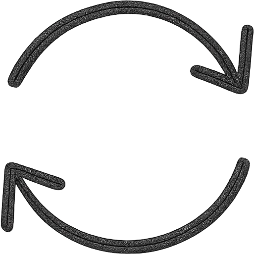 Google Material Design icon for 'Synchronization / Integration' showing two simple arrows rotating, connected dots, or interlocking shapes. emoji