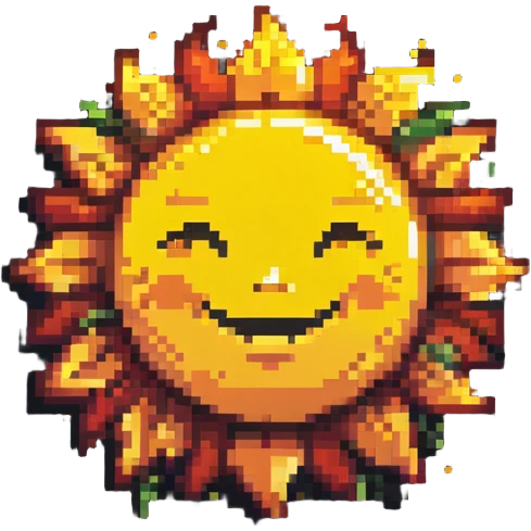 pixel art smiling sun with rays, low resolution, minimal outlines emoji