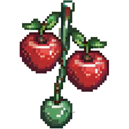 Pixel art of two red cherries with green stem emoji