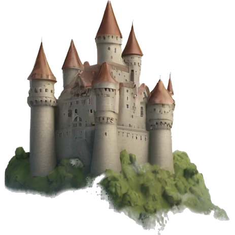 a castle on clouds with halo on top of the castle emoji
