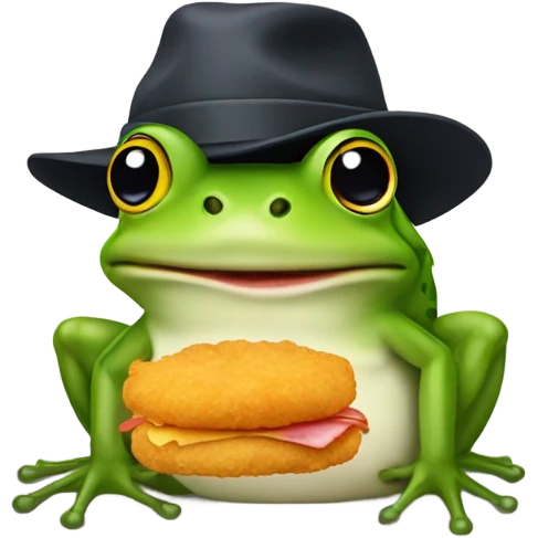 Frog wearing a hat eating a chicken nugget emoji