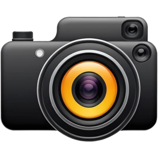 Minimalistic flat vector icon, iOS style, thin black contour on white background. Smartphone with a camera lens symbol. No text, no shadows.
 emoji