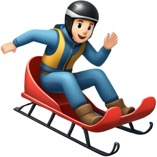 An icon featuring a sleek sled speeding down a snowy hill, with a snowy landscape and pine trees in the background. The motion lines and slight snow spray emphasize the thrill of the ride. Transparent background highlights the excitement and fun of sledding. emoji