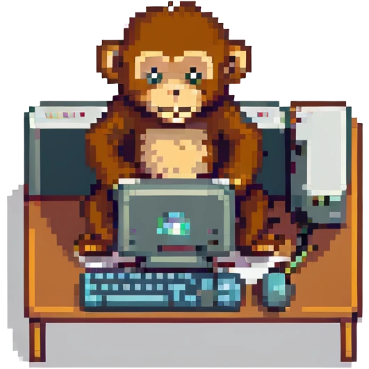 a monkey using a computer, pixel art style emoji