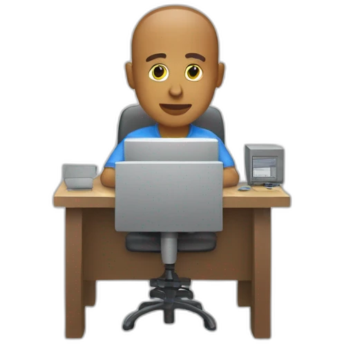 a shaved man programming on his computer emoji