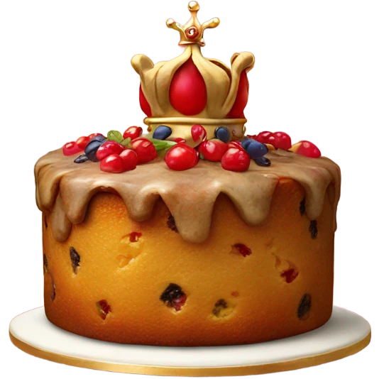 Old fashioned fruit cake with a royal crown emoji