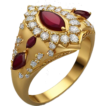 Marquis ring with gold band with mini diamonds and 2 dark rubies on either side emoji