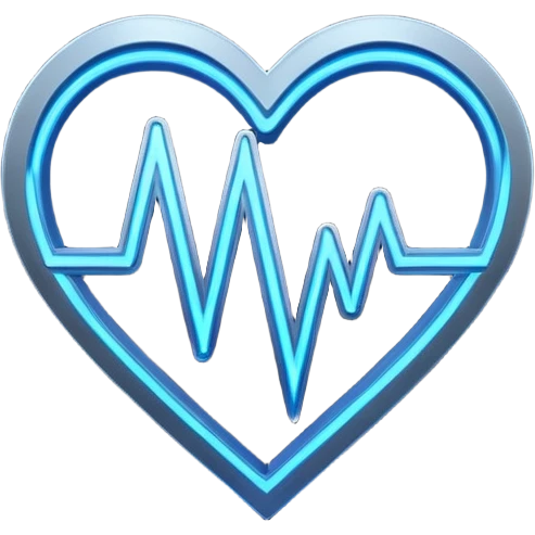 Futuristic premium medical AI logo emoji, sleek metallic heart or shield, ECG line forming stylized letters AI, neon blue and silver, 3D effect, glowing edges, minimal but bold, tech-savvy, high-tech healthcare branding, instantly recognizable, viral-ready, vector flat style with subtle shadows emoji