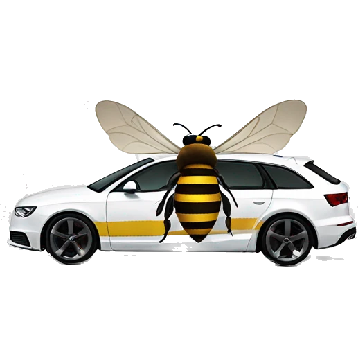 Bee in sunglasses driving inside white Audi  emoji