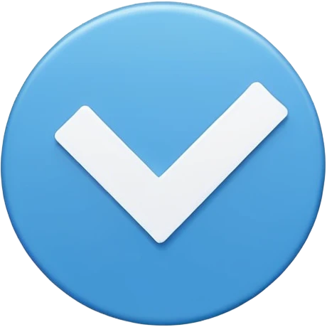 Simple blue circle check mark badge, minimal flat style, transparent bg --ar 1:1 emoji