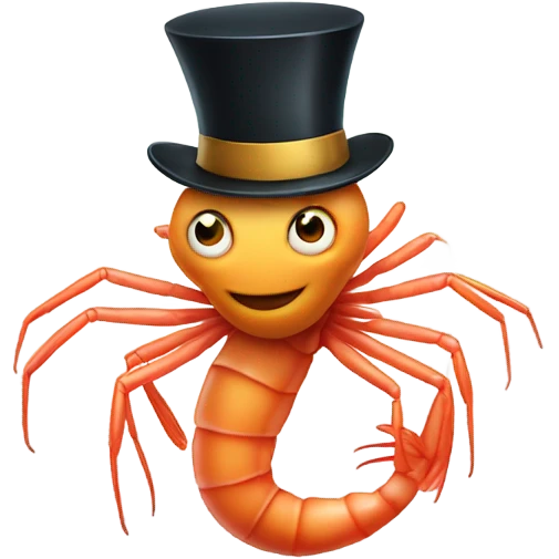 Shrimp with top hat waving emoji