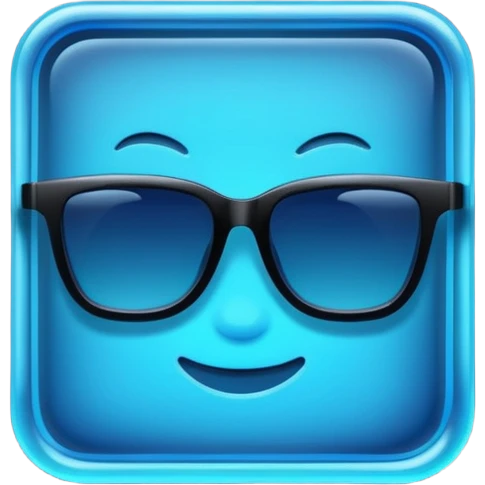 A glowing neon square in shades of blue, transparent background emoji