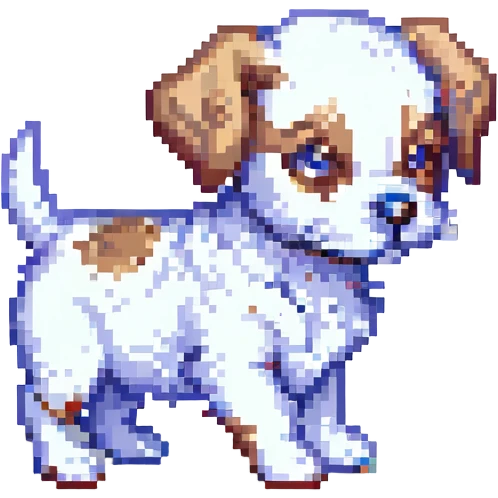 pixel art puppy with zoomies, blurred motion effect, retro game style emoji
