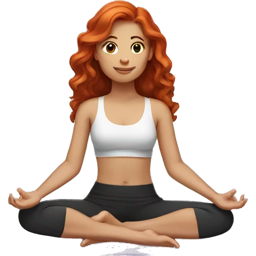 redhead girl with long wavy hair doing yoga emoji