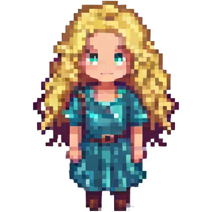 a girl with blonde curly hair, pixel art style emoji