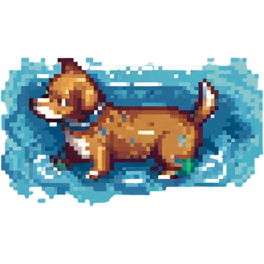 dog swimming in water, pixel art style, retro, blocky emoji