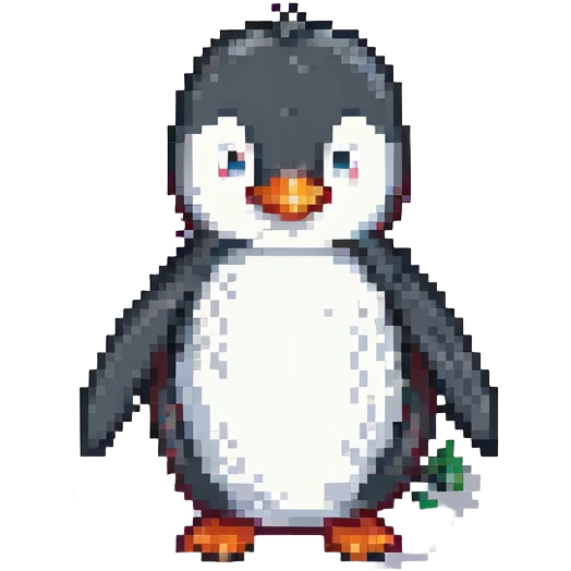 cartoon penguin, smiling, side/front view emoji