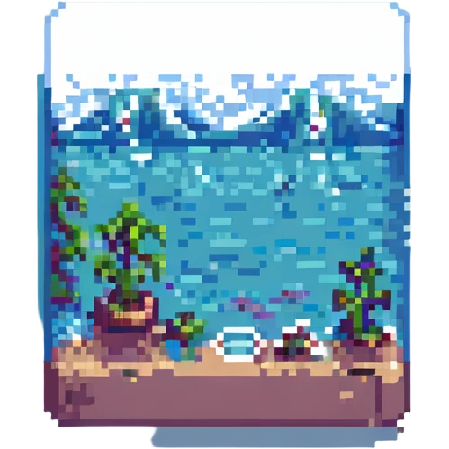 sea with retro video game pixel art style, simple waves, classic 8-bit look emoji