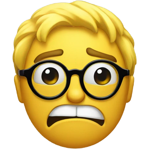 a yellow emoji with very very big glasses the emoji very angry and looks to the right emoji