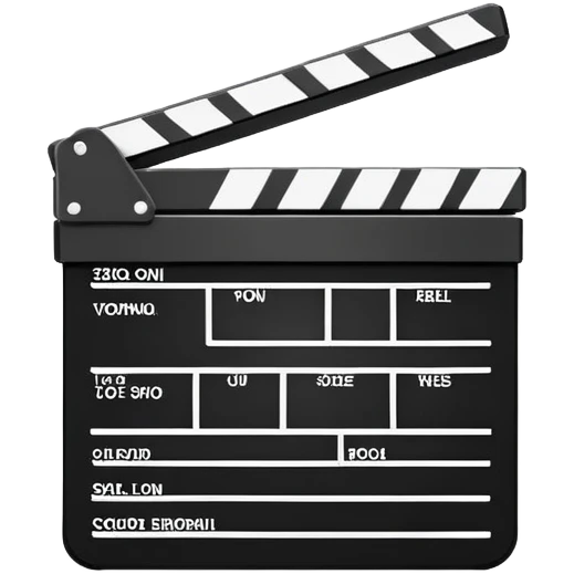Extremely minimalist movie clapperboard with angled top bar, black and white, iOS emoji style with just the essential elements emoji