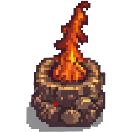 high contrast anvil with fire in the background, pixel art style emoji