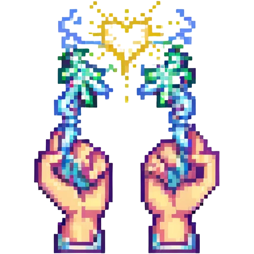 two hands shaking with sparkles, pixel art style emoji