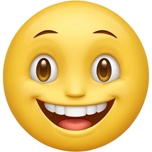 A smiling yellow face emoji with wide open eyes and a big, cheerful smile showing upper teeth, glossy and smooth shading, bright colors, clean and simple design in the style of Apple iOS emoji set, high resolution, vector style emoji