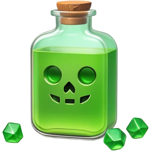 Clash of Clans aesthetic: Cinematic Playful Pixel 3D green health Potion Emoji, rendered in a 3D vector-style similar to standard emojis with minimal shading and bold, simplified shapes. A compact, distinct form with signature details, softly glowing with a pixelated adventure charm. Simplified yet unmistakably iconic, highly detailed and consistent, glowing with a soft radiance and high shine. Stylized with a touch of classic pixel-art charm and a soft glowing outline, capturing the essence of a beloved gaming relic with a friendly, playful manner! emoji