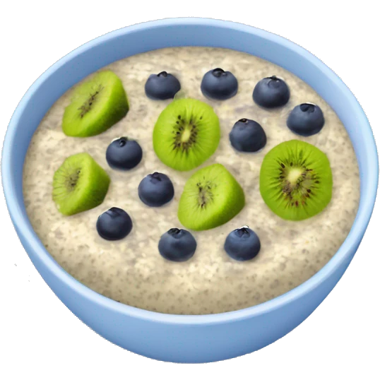 Porridge bowl with chia seeds blueberry and kiwi emoji