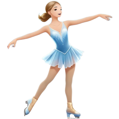 An icon showing a scenic ice rink with figure skater performing elegant moves under soft spotlight beams. Surrounded by audience stands and shimmering ice, the scene reflects harmony, grace, and the magic of figure skating. Transparent background included emoji