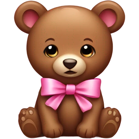 Cute little brown baby bear with pink bow emoji