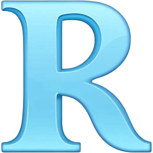 Genera la letra R tipografía forjan ultra en mayúscula de color celeste con un fondo blanco emoji