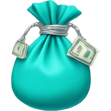 turquoise money bag with silver detail emoji