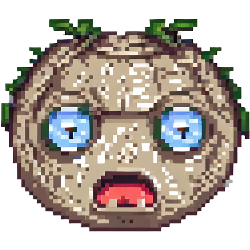 annoyed face with rolling eyes and a shocked mouth, pixel art style emoji
