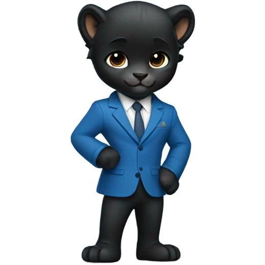 Cute black cub panther wearing a blue blazer emoji