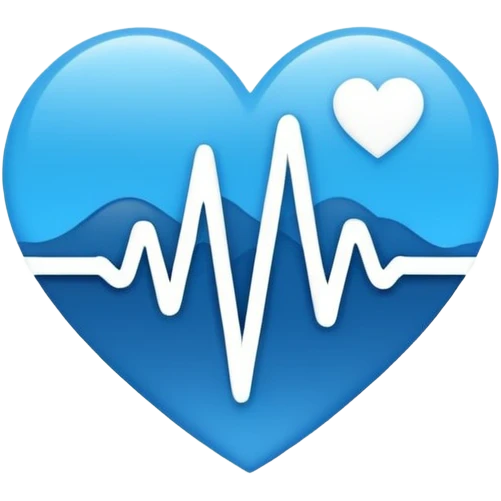 Minimal medical AI logo, heart + signal wave with AI words stilized, flat emoji style, clean, modern, blue and white emoji