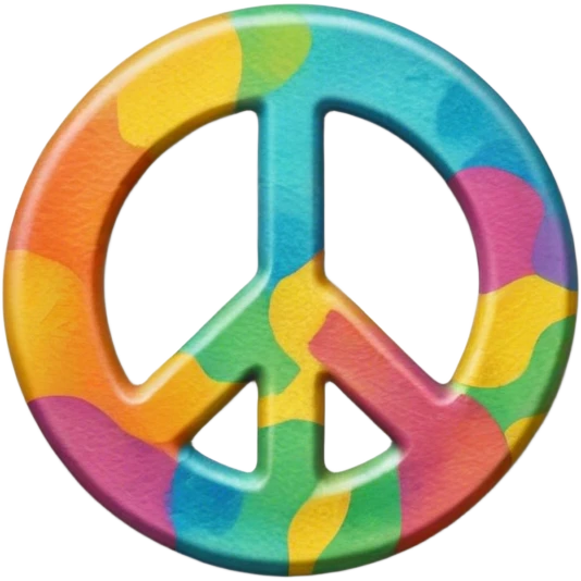 A round hippie colored button with a peace sign in the center emoji