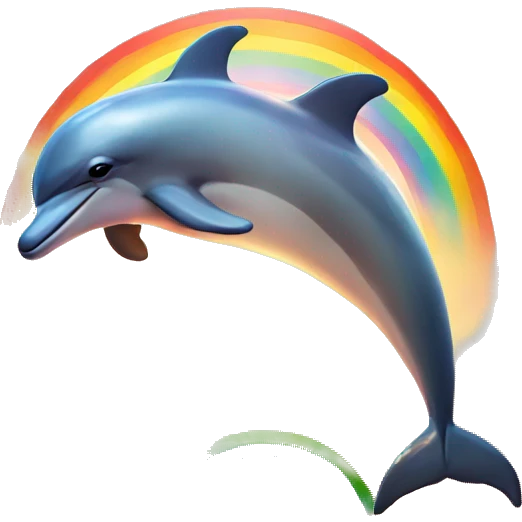 Dolphin in sunset with rainbows emoji
