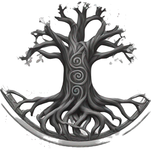 Black and white Viking style tree of Life  emoji