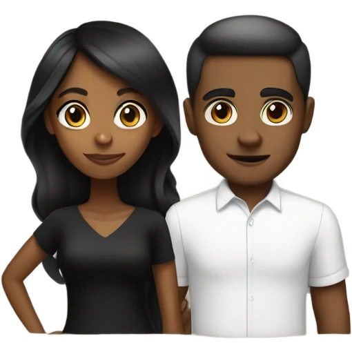 brown girl with big eyes in black dress with white man in black shirt  emoji
