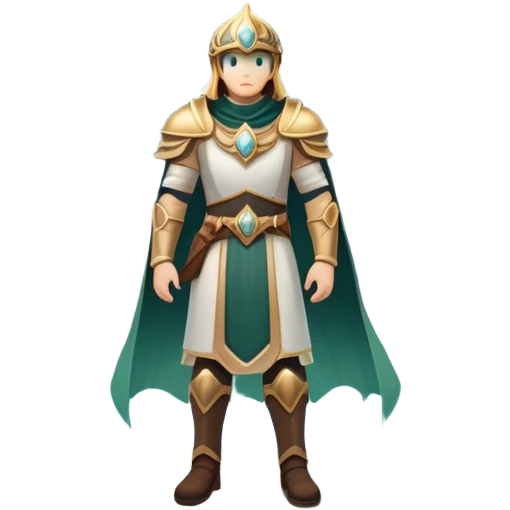 An icon featuring a hero with a closed visor, standing in a majestic, mystical landscape, inspired by RPGs like Elden Ring. The design includes a stunning, ethereal background with towering castles and distant mountains, symbolizing the adventure and mystery. Transparent background emoji