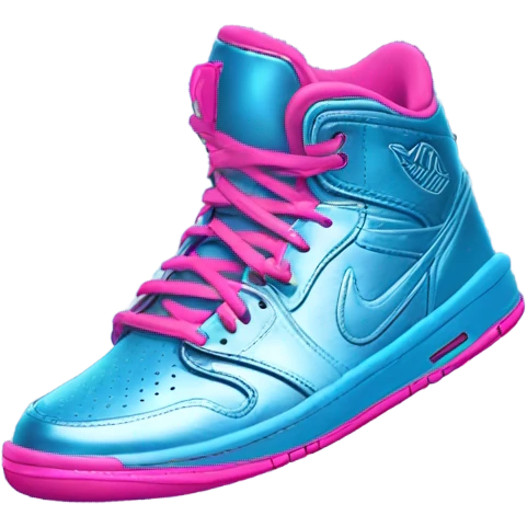 Realistic pair of metallic sky blue and hot pink Jordan basketball sneakers. emoji