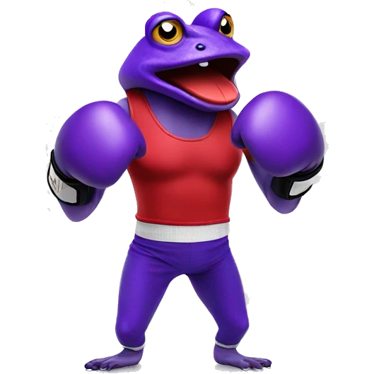 Purple angry frog wearing red boxing gloves emoji