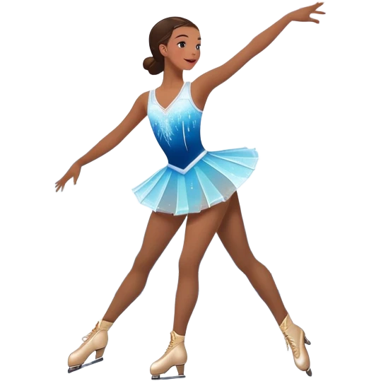 An icon featuring a graceful figure skater performing a spin on a sparkling ice rink. The scene includes a shimmering rink, colorful spotlights, snowflakes gently falling from the sky, and an audience in the stands, with a snowy landscape visible through large windows. Transparent background. emoji