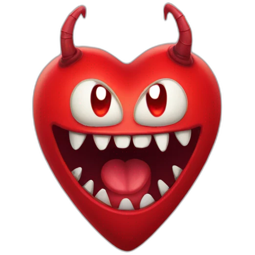 Red heart with scary monster mouth emoji