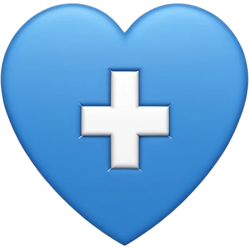 Minimal medical AI logo emoji, heart or shield shape, broken ECG line stylized as letters AI, flat vector style, clean modern healthcare design, blue and white, trustworthy, simple emoji